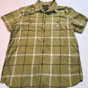 Carhartt Olive Plaid Casual Shirt | Rugged Flex | Relaxed Fit | Size L